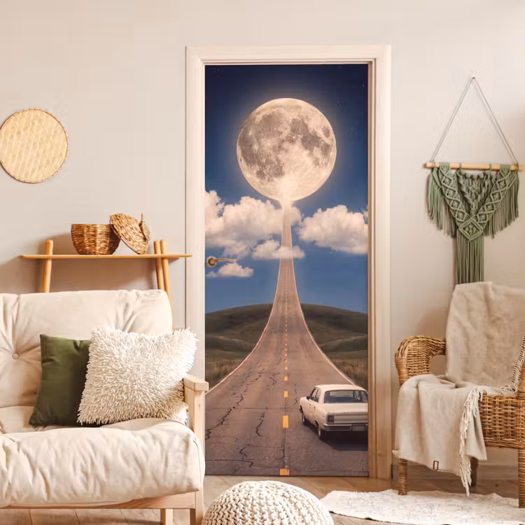 Türtapete - Straße – Mond – Nacht - Weg - Maan - Nacht deurposter klein