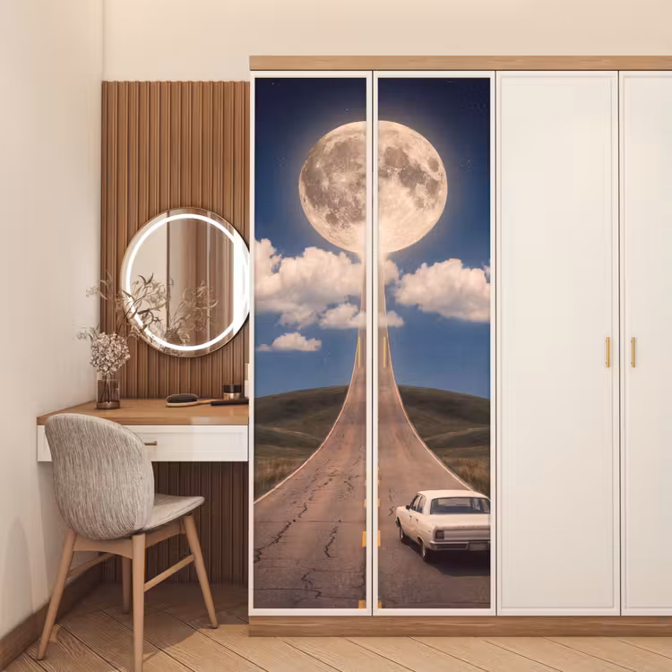Türtapete - Straße – Mond – Nacht - Weg - Maan - Nacht deurposter klein