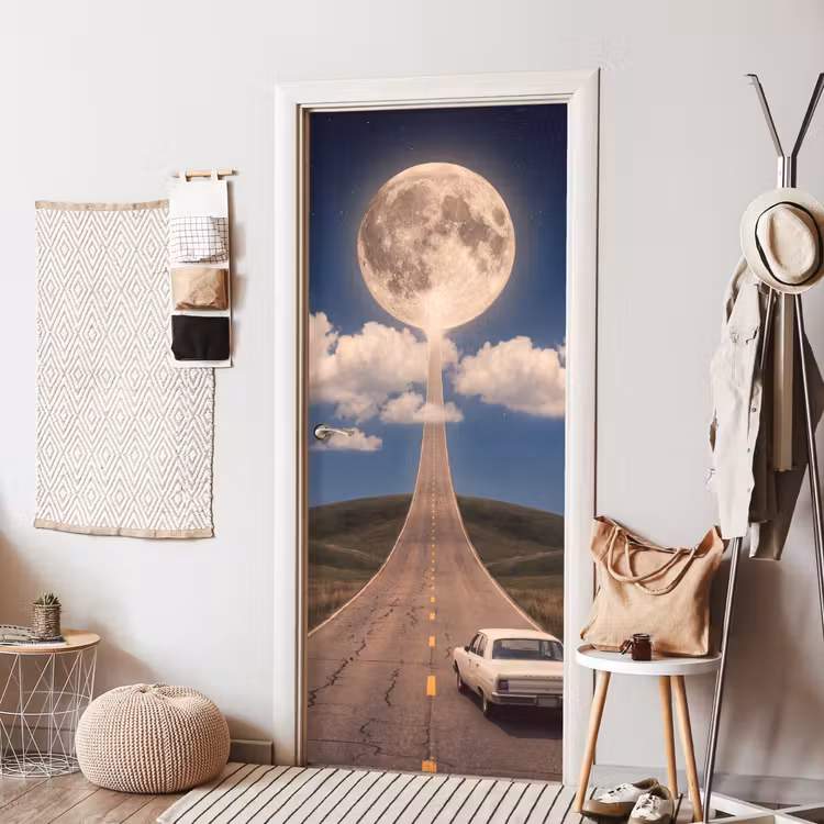 Türtapete - Straße – Mond – Nacht - Weg - Maan - Nacht deurposter klein