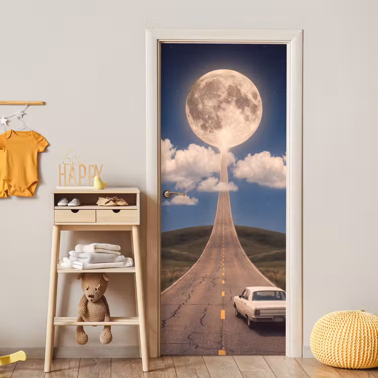 Türtapete - Straße – Mond – Nacht - Weg - Maan - Nacht deurposter klein
