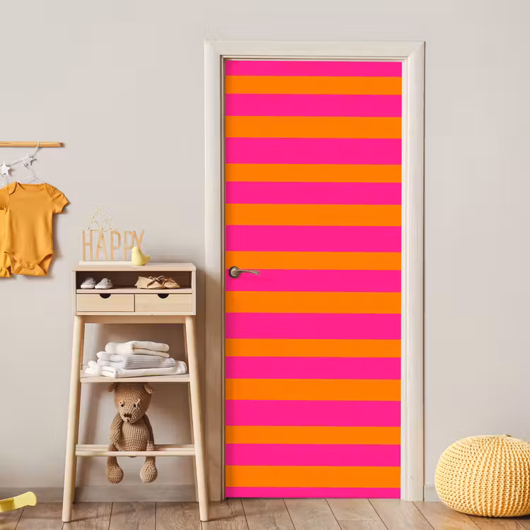Strepen - Horizontaal - Roze deurposter klein 289 -sfeer4