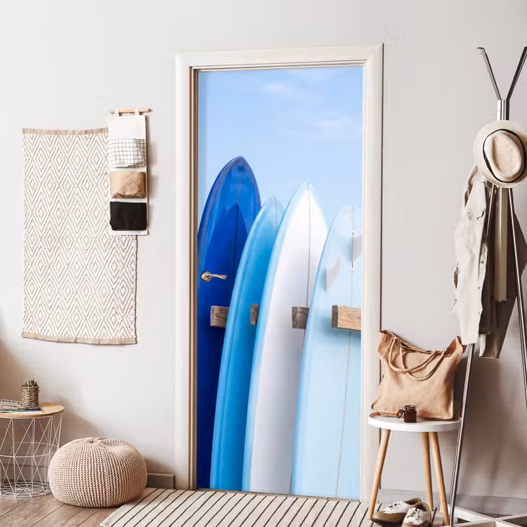 Surfplank - Strand - Zomer - Blauw - Water deurposter klein -sfeer6