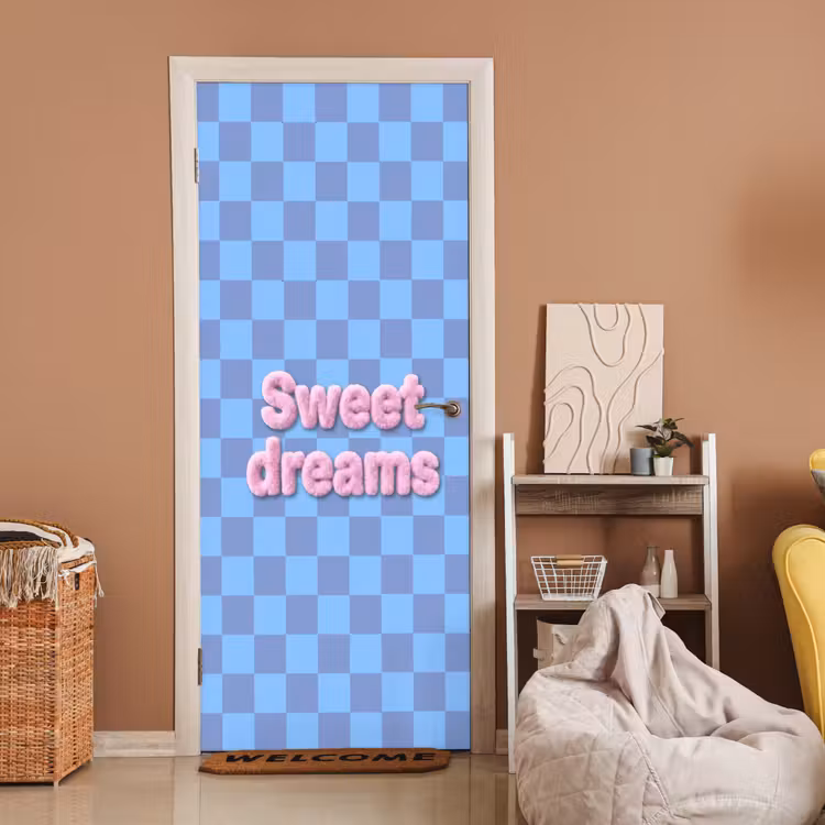 Sweet dreams - Vierkanten - Roze - Blauw deurposter klein -sfeer1