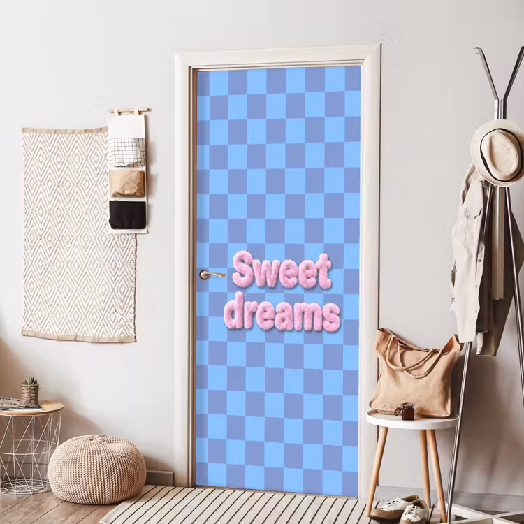 Sweet dreams - Vierkanten - Roze - Blauw deurposter klein -sfeer6