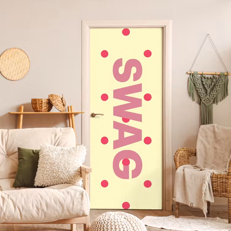 Swag - Roze - Stippen - Geel deurposter klein -sfeer2
