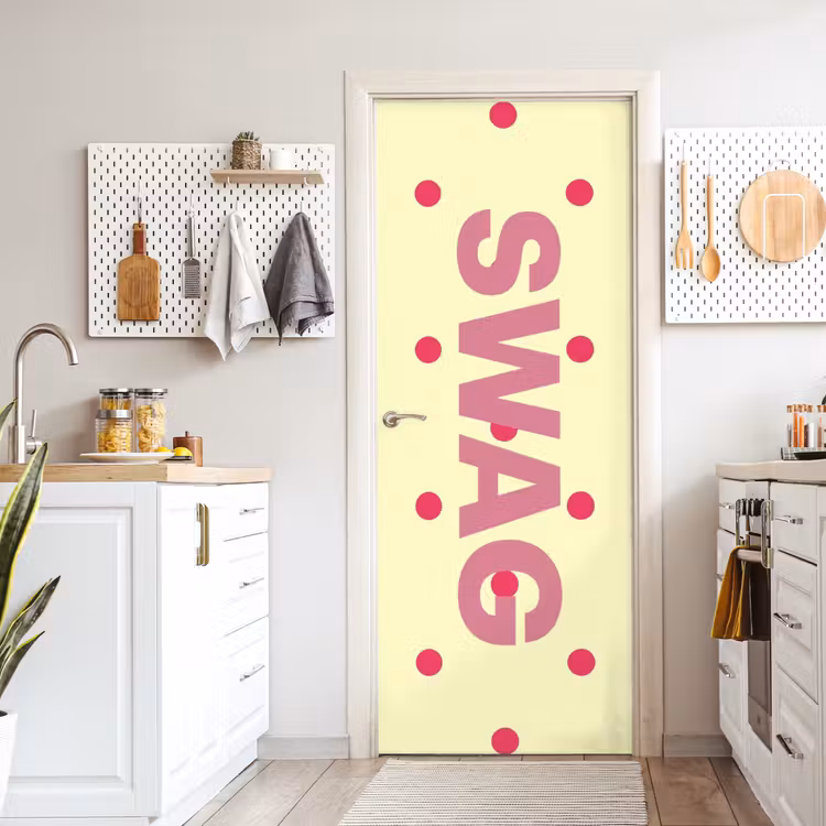 Swag - Roze - Stippen - Geel deurposter klein -sfeer5