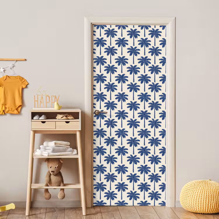 Symmetrisch - Palm - Blauw deurposter klein 289 -sfeer4