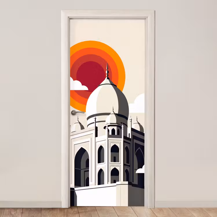 Taj Mahal - Zon - Koepel - Architectuur - India - Grafisch deurposter klein -3d_beige