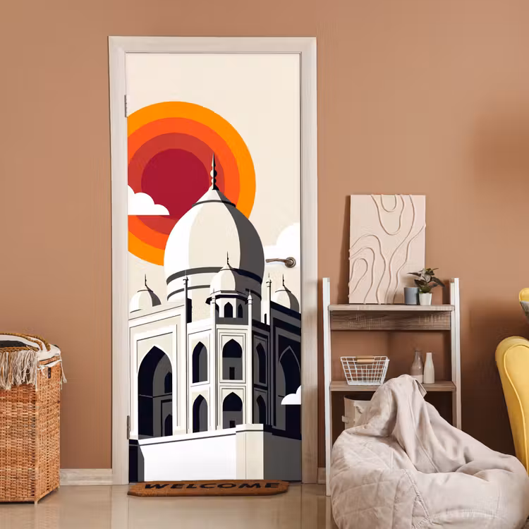 Taj Mahal - Zon - Koepel - Architectuur - India - Grafisch deurposter klein -sfeer1