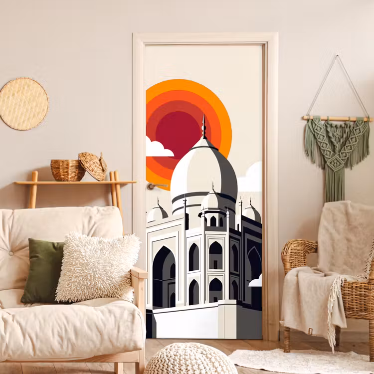 Taj Mahal - Zon - Koepel - Architectuur - India - Grafisch deurposter klein -sfeer2