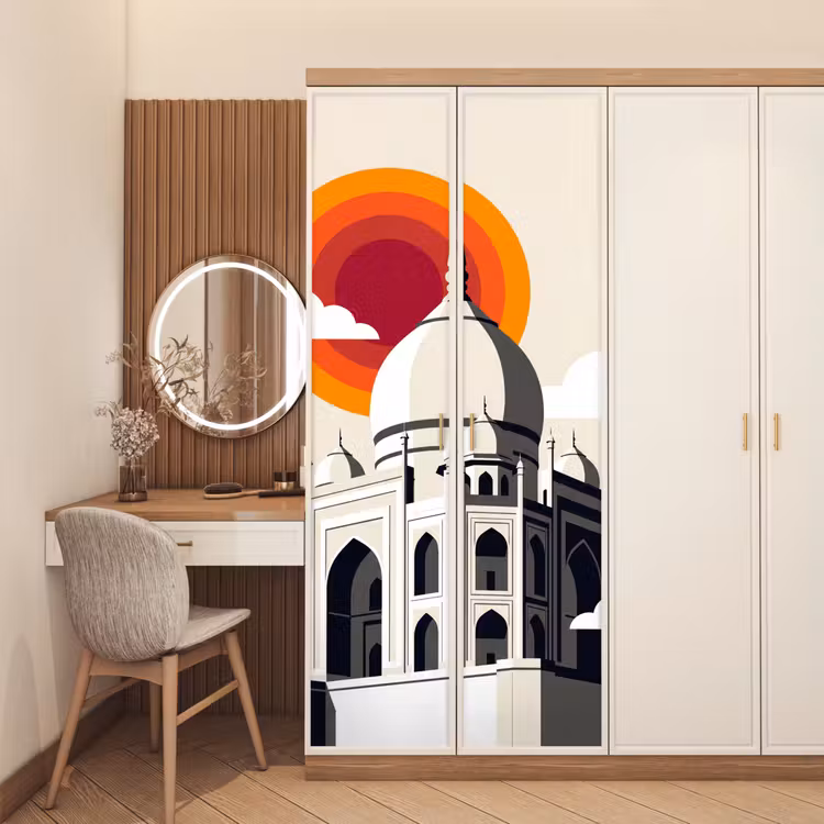 Taj Mahal - Zon - Koepel - Architectuur - India - Grafisch deurposter klein -sfeer3