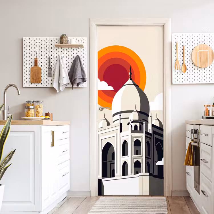 Taj Mahal - Zon - Koepel - Architectuur - India - Grafisch deurposter klein -sfeer5
