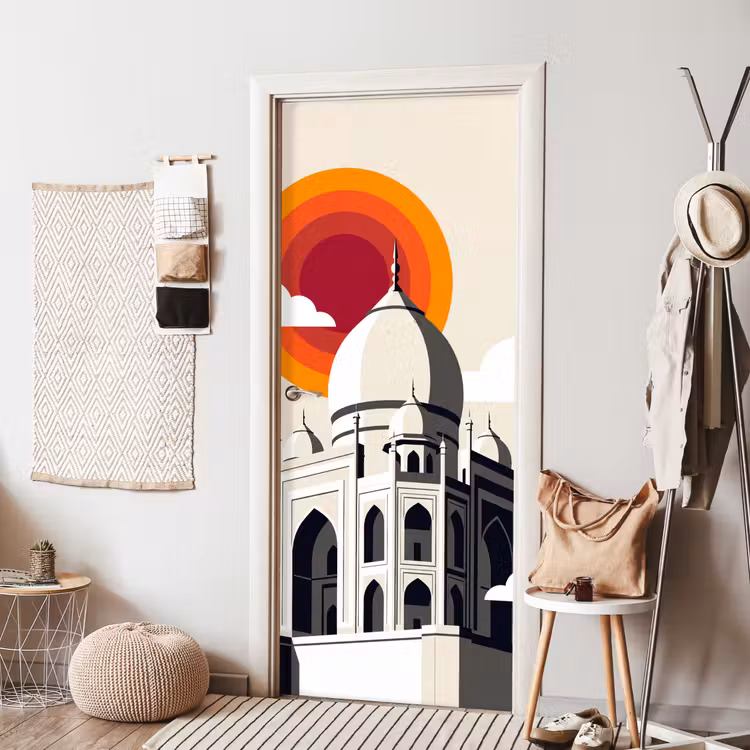 Taj Mahal - Zon - Koepel - Architectuur - India - Grafisch deurposter klein -sfeer6