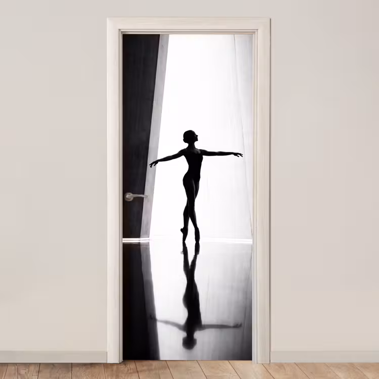 Danser - Silhouette - Kunst - Modern - Zwart-wit deurposter klein -3d_beige