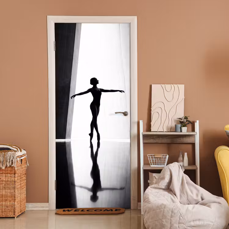 Danser - Silhouette - Kunst - Modern - Zwart-wit deurposter klein -sfeer1