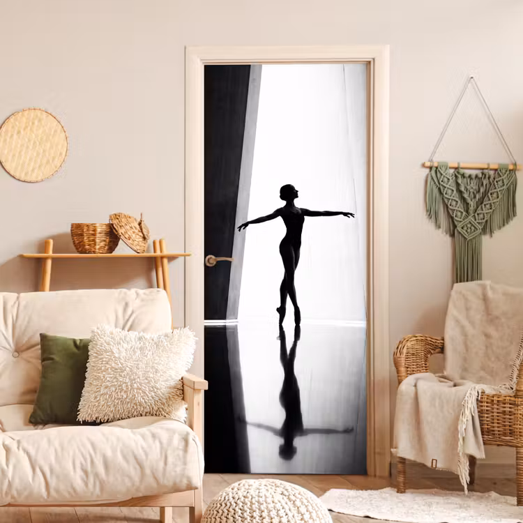 Danser - Silhouette - Kunst - Modern - Zwart-wit deurposter klein -sfeer2