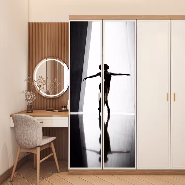 Danser - Silhouette - Kunst - Modern - Zwart-wit deurposter klein -sfeer3
