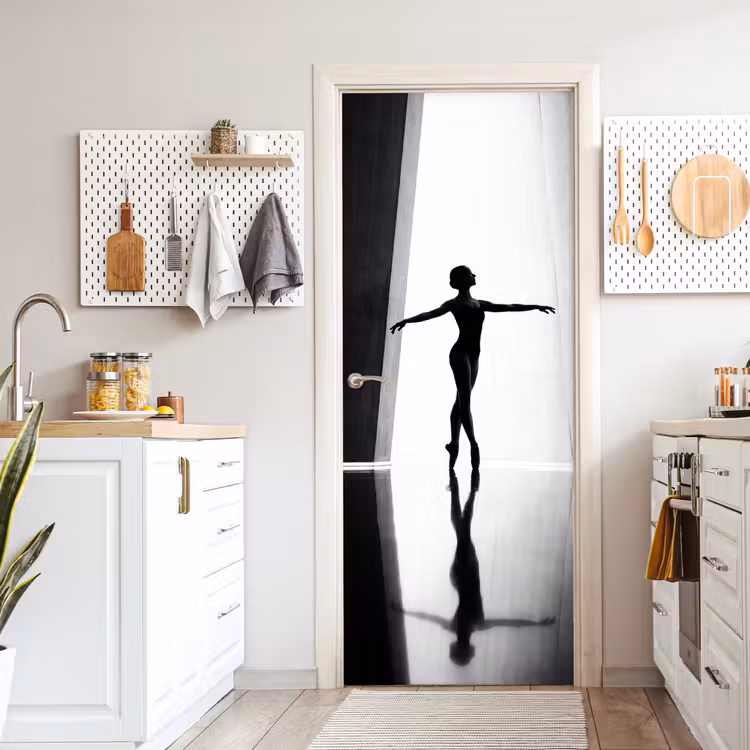 Danser - Silhouette - Kunst - Modern - Zwart-wit deurposter klein -sfeer5