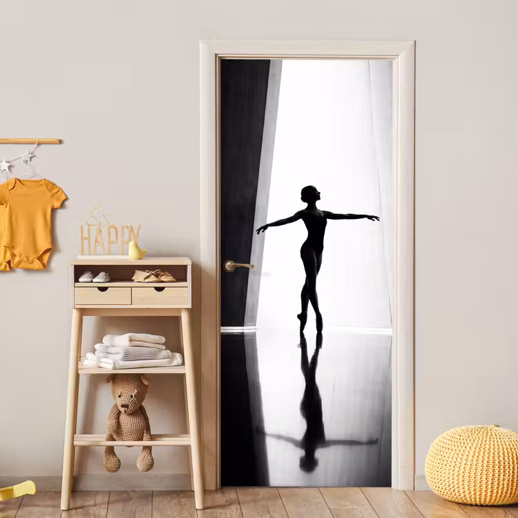 Danser - Silhouette - Kunst - Modern - Zwart-wit deurposter klein -sfeer4