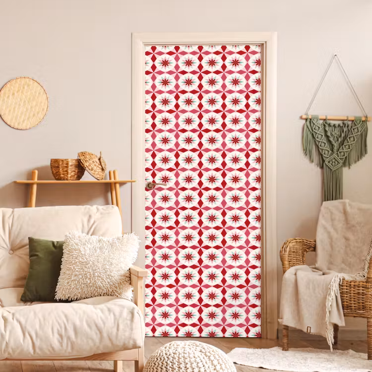 Tegelpatroon - Sterren - Retro - Roze - Mintgroen deurposter klein 289 -sfeer2