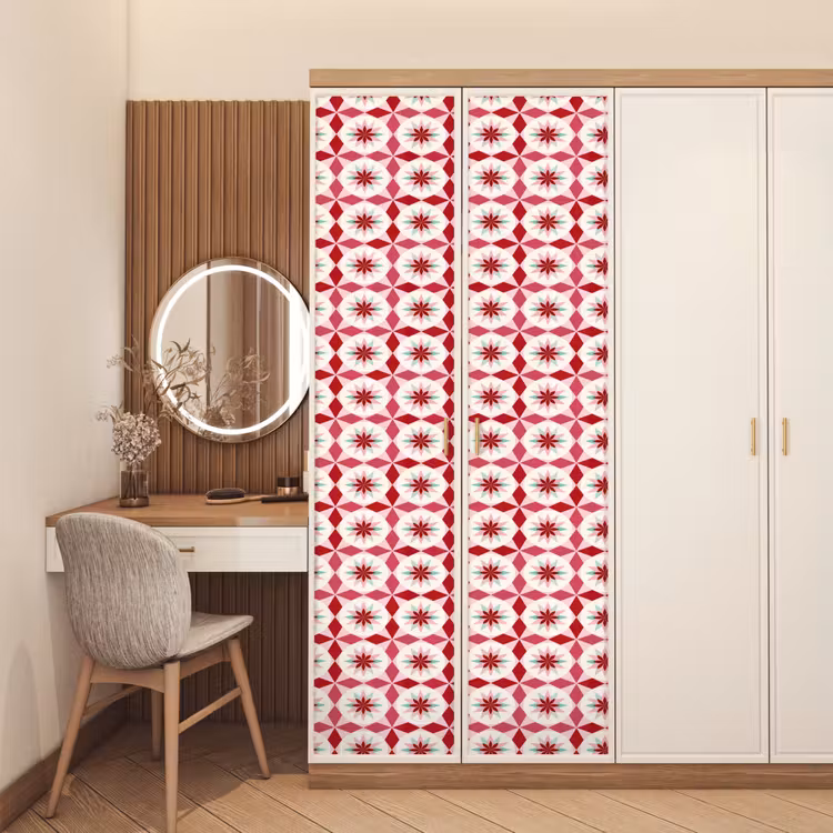 Tegelpatroon - Sterren - Retro - Roze - Mintgroen deurposter klein 289 -sfeer3