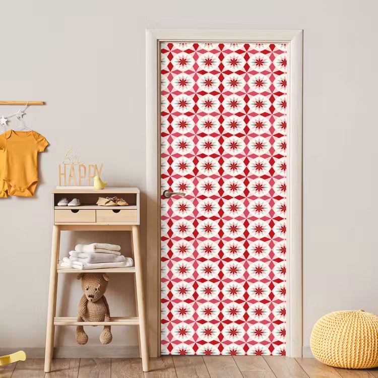 Tegelpatroon - Sterren - Retro - Roze - Mintgroen deurposter klein 289 -sfeer4
