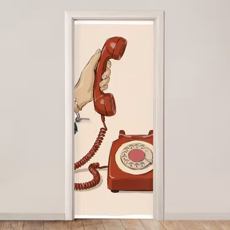 Telefoon - Hand - Vintage - Communicatie - Rood deurposter klein -3d_beige