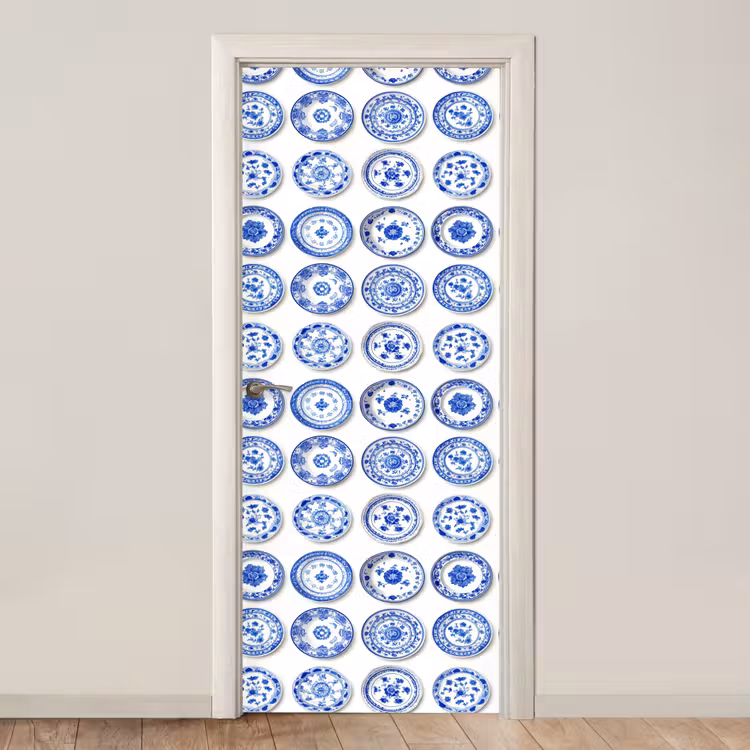 Borden - Bloemen - Patroon - Blauw deurposter klein 289 -3d_beige