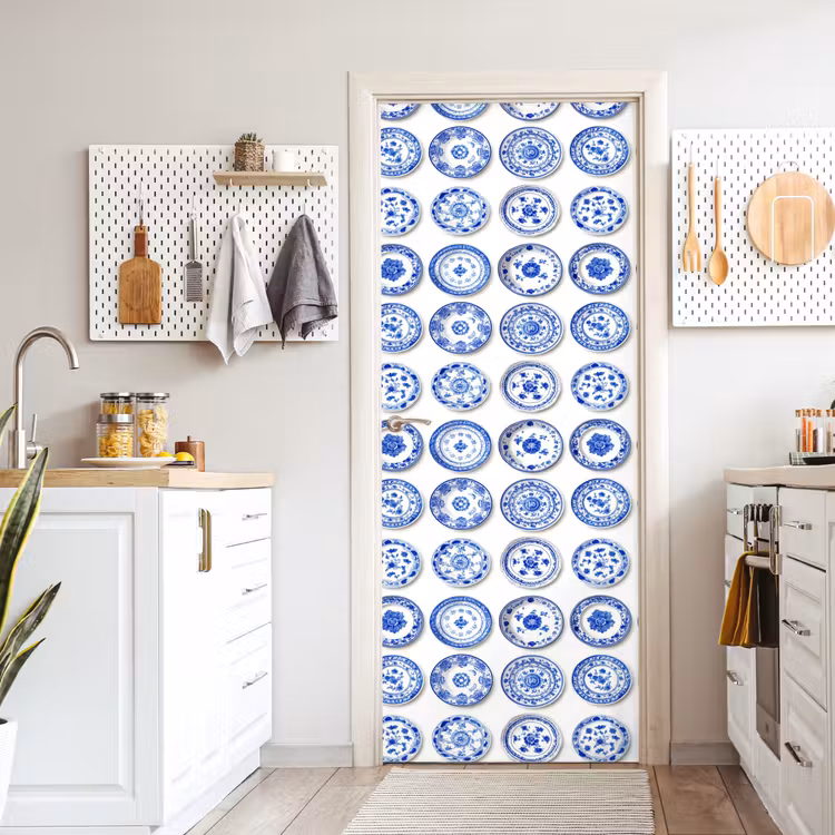 Borden - Bloemen - Patroon - Blauw deurposter klein 289 -sfeer5
