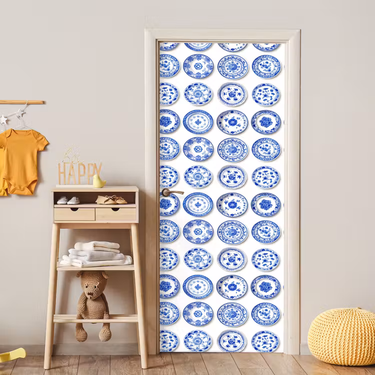 Borden - Bloemen - Patroon - Blauw deurposter klein 289 -sfeer4