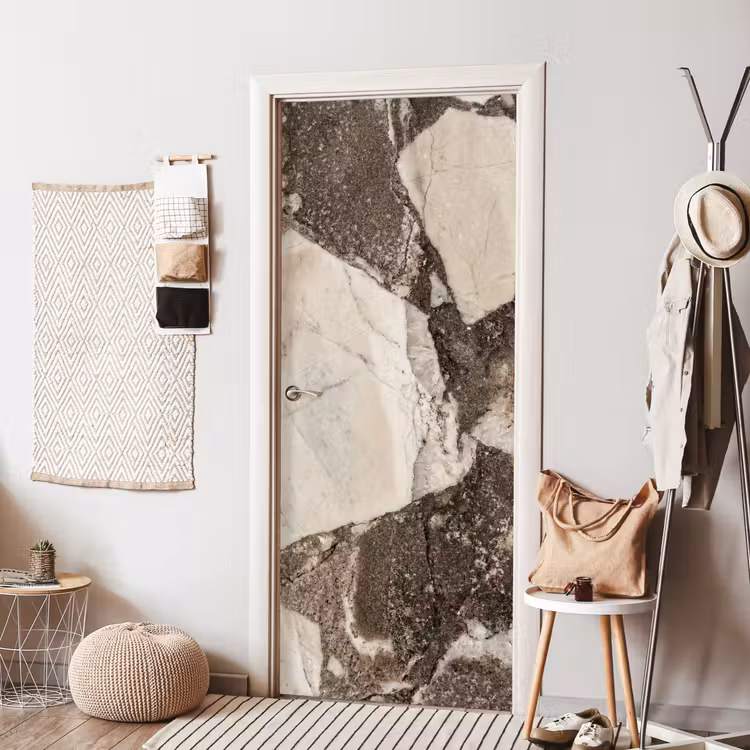 Textuur - Marmer - Abstract - Beige - Bruin deurposter klein -sfeer6