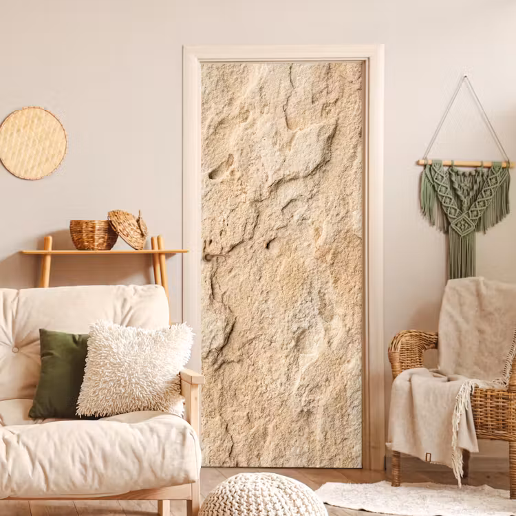 Textuur - Steen - Natuur - Beige deurposter klein -sfeer2