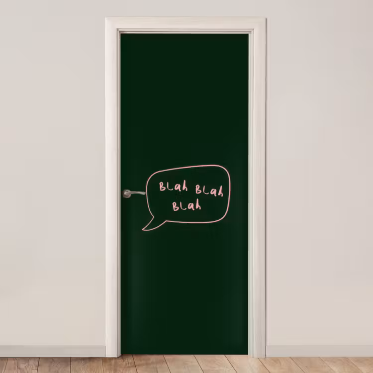 Tekstwolkje - Donkergroen - BLAH BLAH BLAH deurposter klein -3d_beige