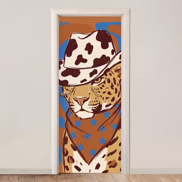 Dieren - Cowboyhoed - Modern - Illustratie - Bruin deurposter klein -3d_beige