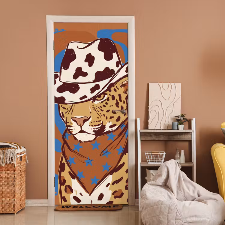 Dieren - Cowboyhoed - Modern - Illustratie - Bruin deurposter klein -sfeer1