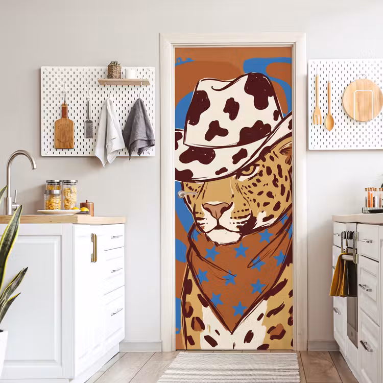 Dieren - Cowboyhoed - Modern - Illustratie - Bruin deurposter klein -sfeer5
