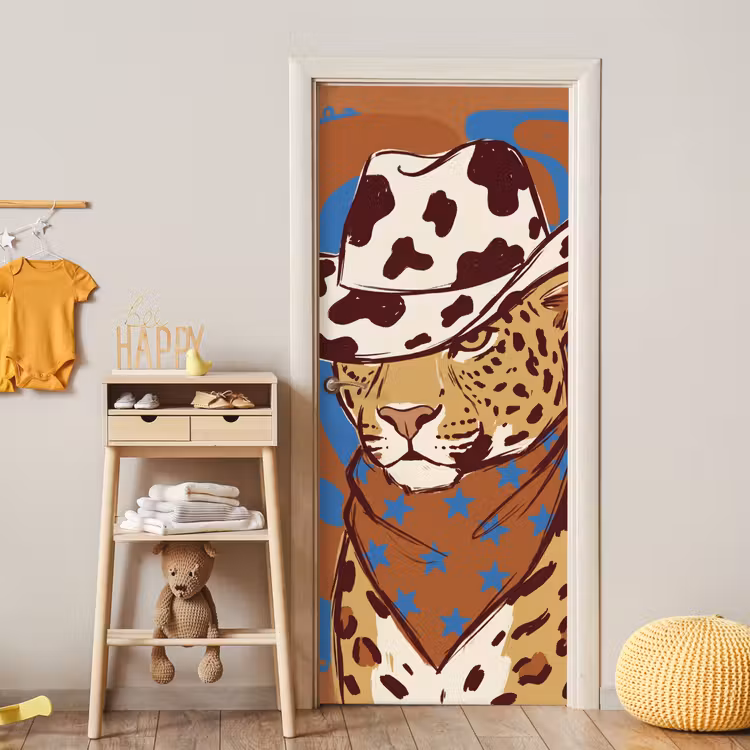 Dieren - Cowboyhoed - Modern - Illustratie - Bruin deurposter klein -sfeer4