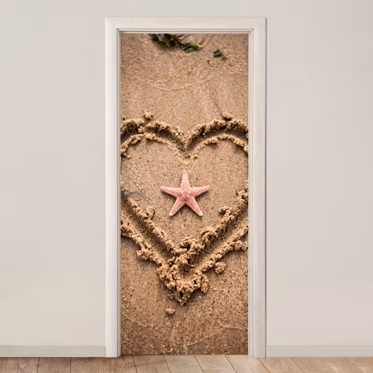 Dieren - Hart - Strand - Zand - Roze deurposter klein -3d_beige