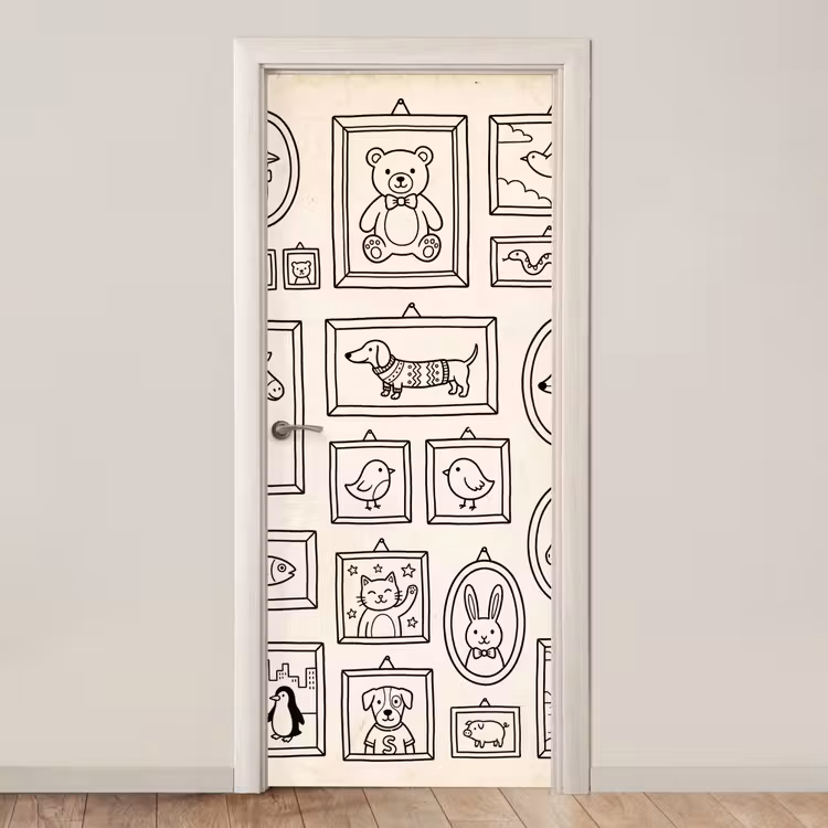 Dieren - Illustratie - Lijsten - Galerij - Speels deurposter klein -3d_beige