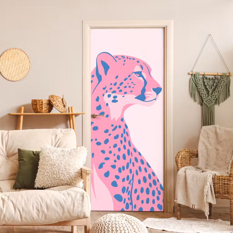 Dieren - Profiel - Abstract - Roze - Blauw deurposter klein -sfeer2