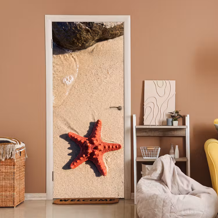 Dieren - Strand - Zee - Natuur - Rood deurposter klein -sfeer1