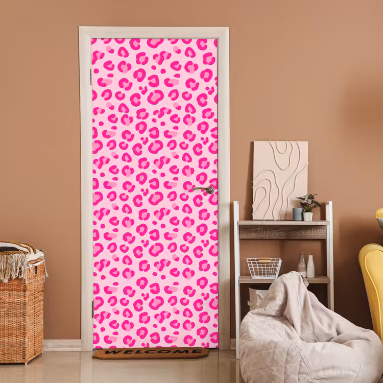 Dierenprint - Patroon - Abstract - Modern - Roze deurposter klein -sfeer1