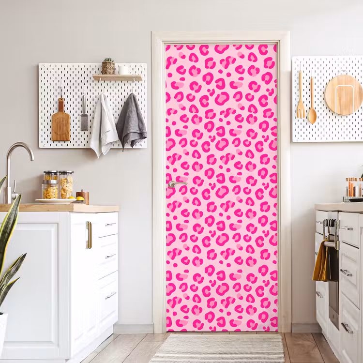 Dierenprint - Patroon - Abstract - Modern - Roze deurposter klein -sfeer5