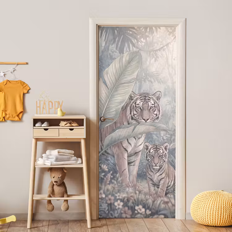 Tijger - Welp - Jungle - Illustratie - Dieren deurposter klein -sfeer4