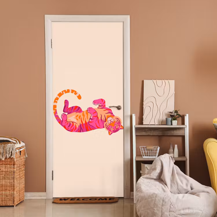 Tijger - Roze - Oranje deurposter klein -sfeer1