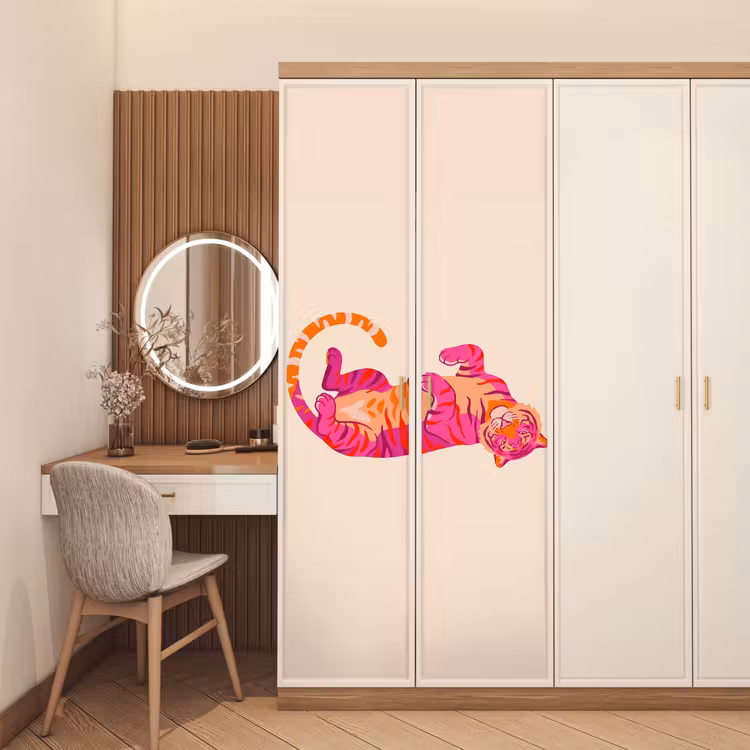 Tijger - Roze - Oranje deurposter klein -sfeer3