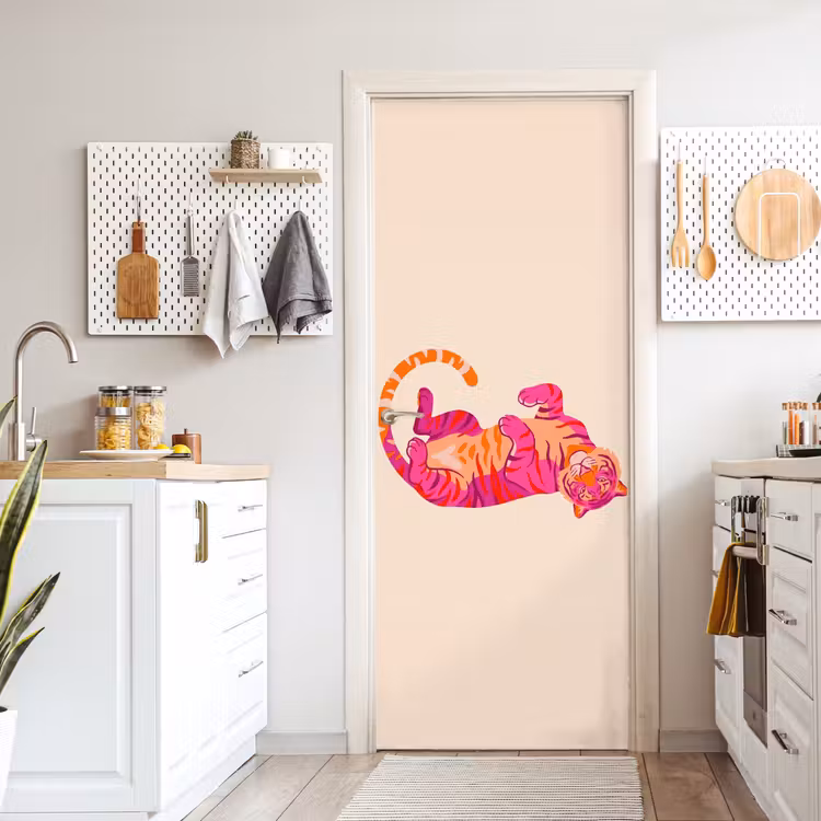 Tijger - Roze - Oranje deurposter klein -sfeer5