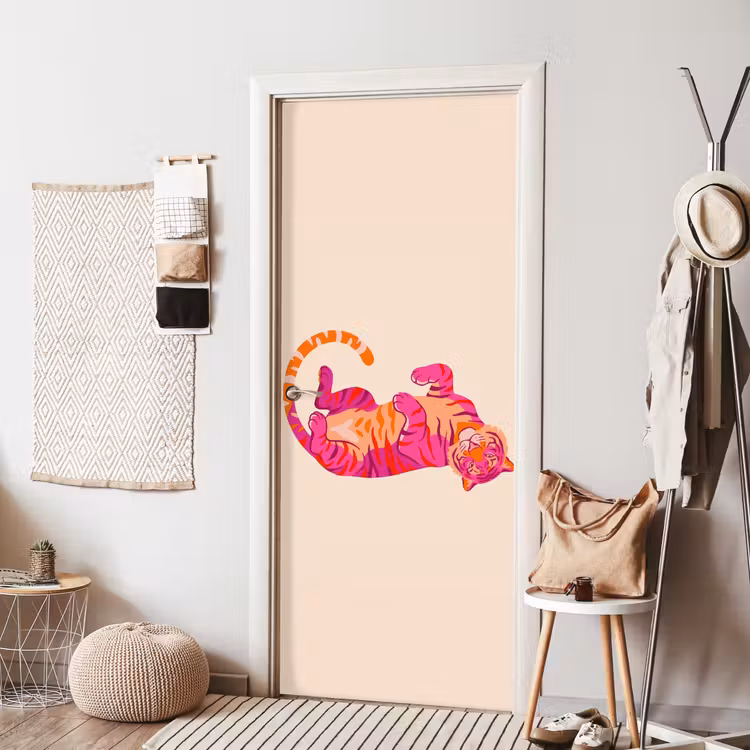 Tijger - Roze - Oranje deurposter klein -sfeer6