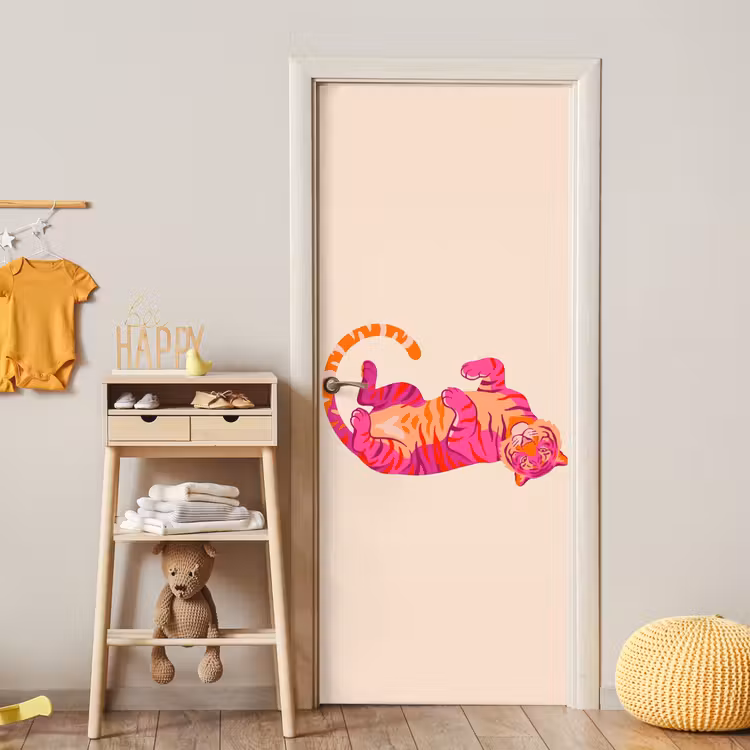 Tijger - Roze - Oranje deurposter klein -sfeer4