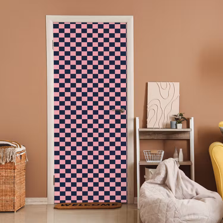 Traditioneel - Patroon - Blauw - Roze deurposter klein 289 -sfeer1